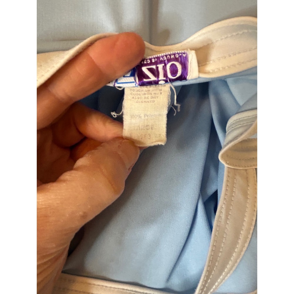 Vintage Top SS Boat Neck Blouse Wm size L Lt Blue White Trim Union Made in USA - Picture 6 of 11